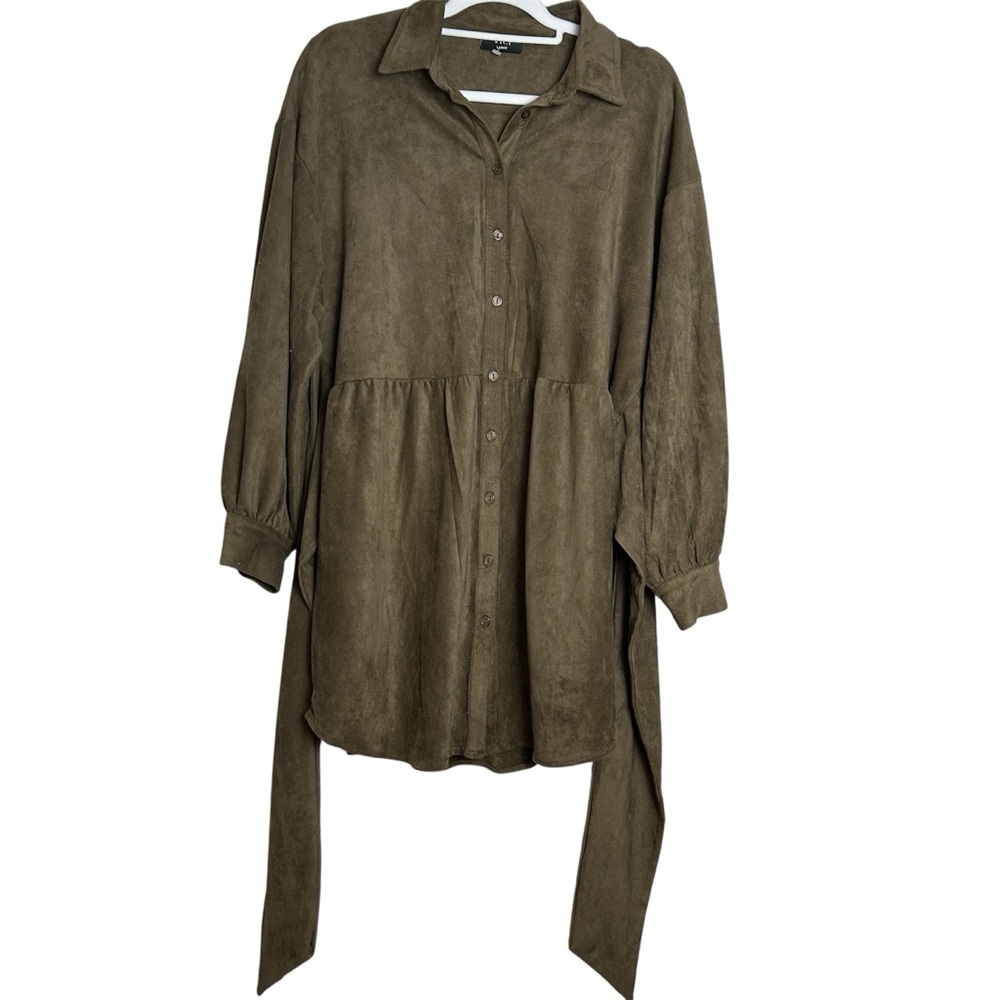 VICI Stylish Olive Suede Shirt Dress Size L